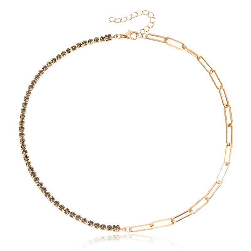 Paper Clip Chain with Colorful Zirconia Tennis Necklace