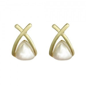 Geometric Triangle Pearl Stud Earrings