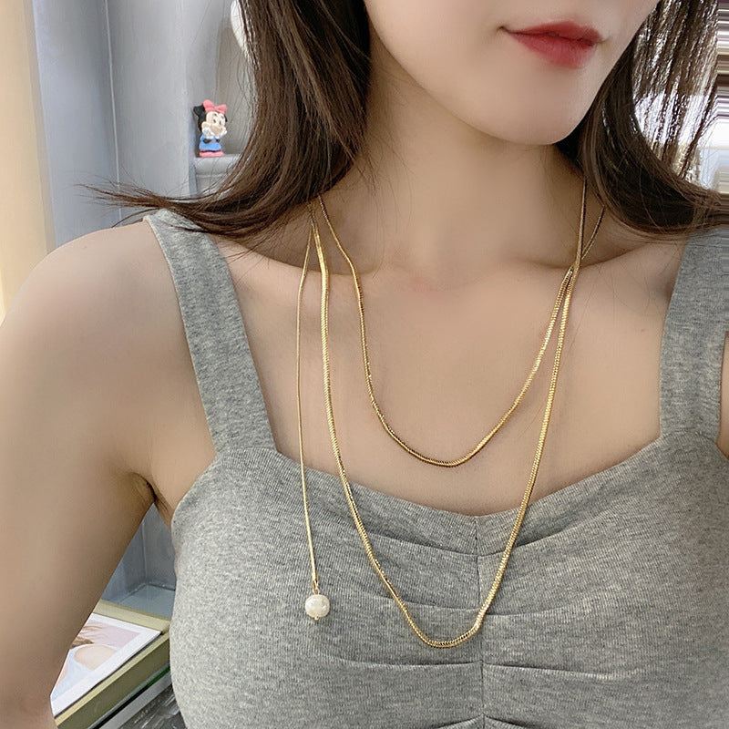 Pearl Necklace Stacked Snake Chain Necklace Women