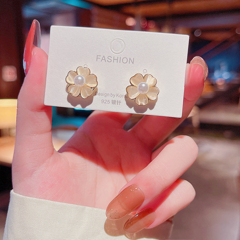 Opal Flowers Pearl Earrings