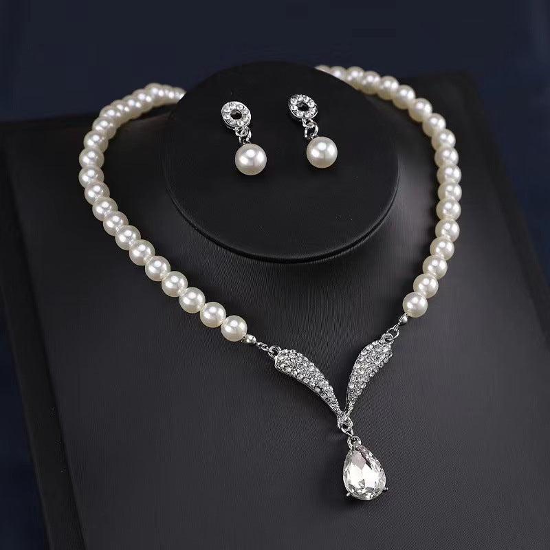 Elegant Pearl Bride Necklace Ear Accessories for Banquet Wedding