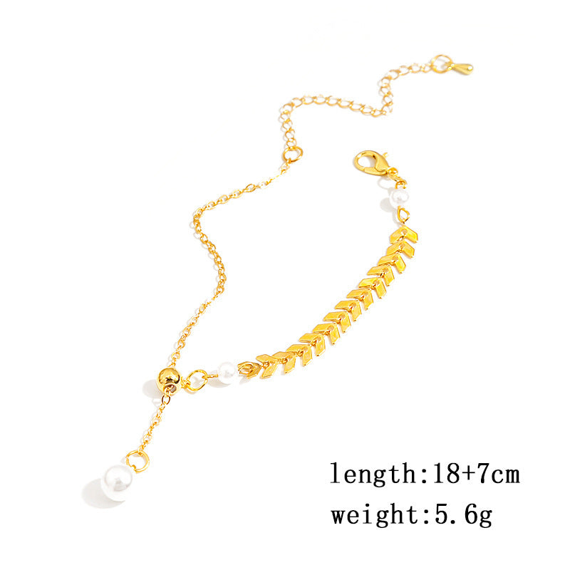 Wheat Pearl Necklace Chic Boho Fish Tail Leaf