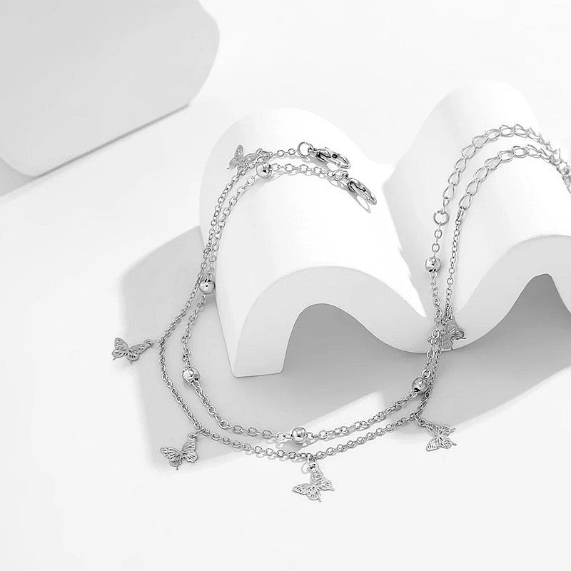 Beach Layered Butterfly Tassel Anklet Jewelry