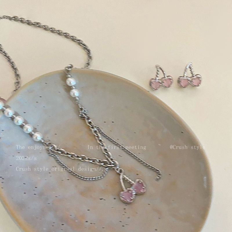 Sweet Girl Pink Cherry Pearl Necklace