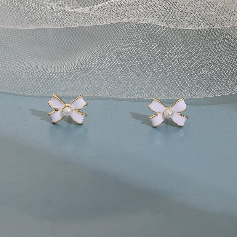 White Enamel Bow Earrings