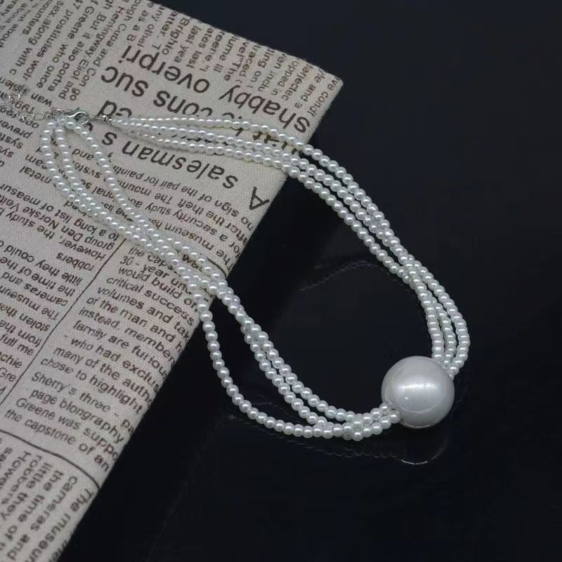 Large Round Bead Pendant Multi layer Pearl Beaded Necklace