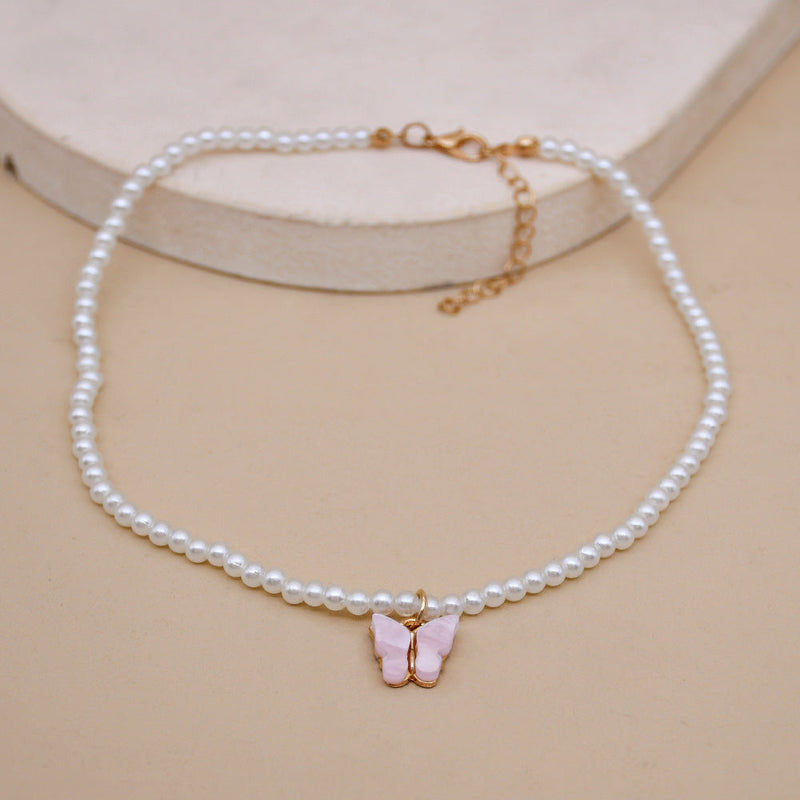 Opal Necklace butterfly Pendant Fashion Pearl Necklace