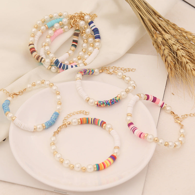 Fashion Multicolor Clay Beads Imitation Pearl Bracelet Set