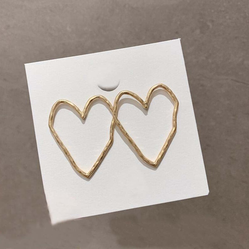 Metal Hollow Heart Stud Earrings Woman