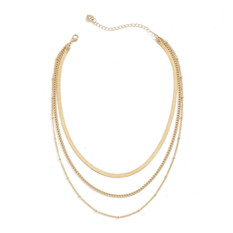 Chain Choker Necklace Gold Silver Plated Three Link Chains Layer Jewelry