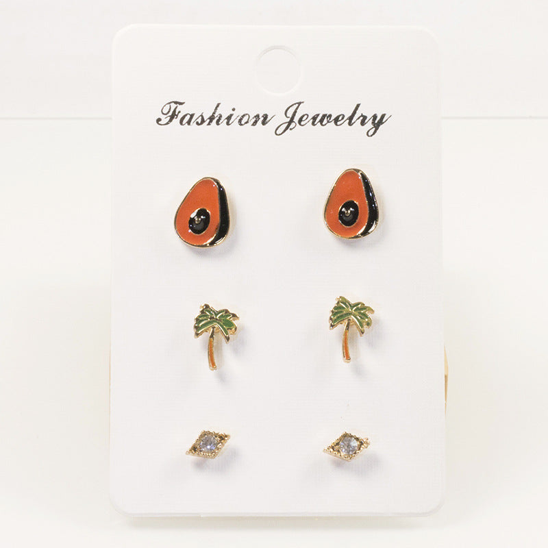Avocado coconut tree stud earrings set