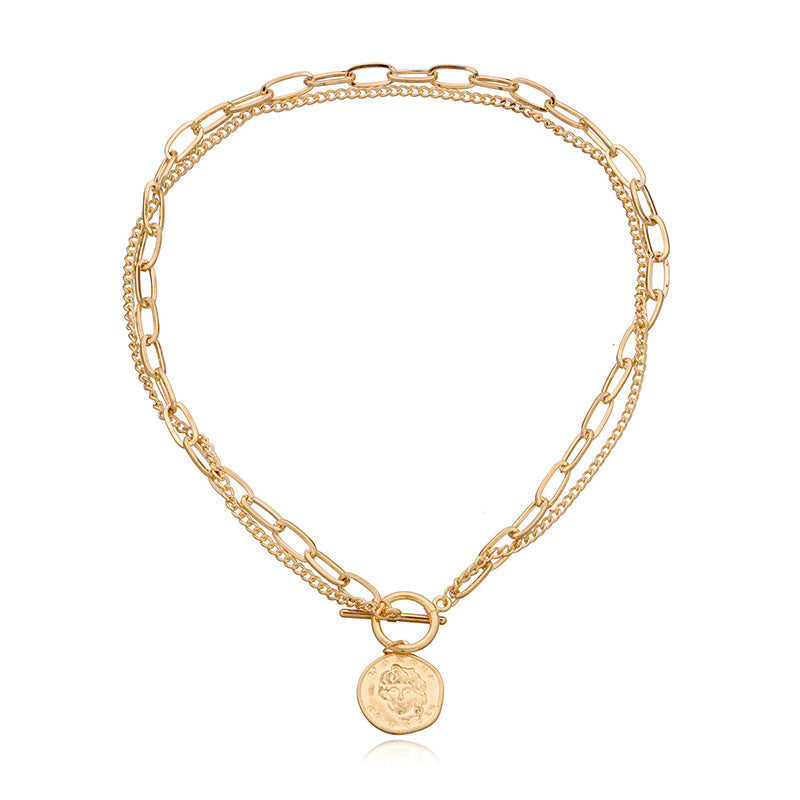 Punk Irregular Round Medal Coin Necklace