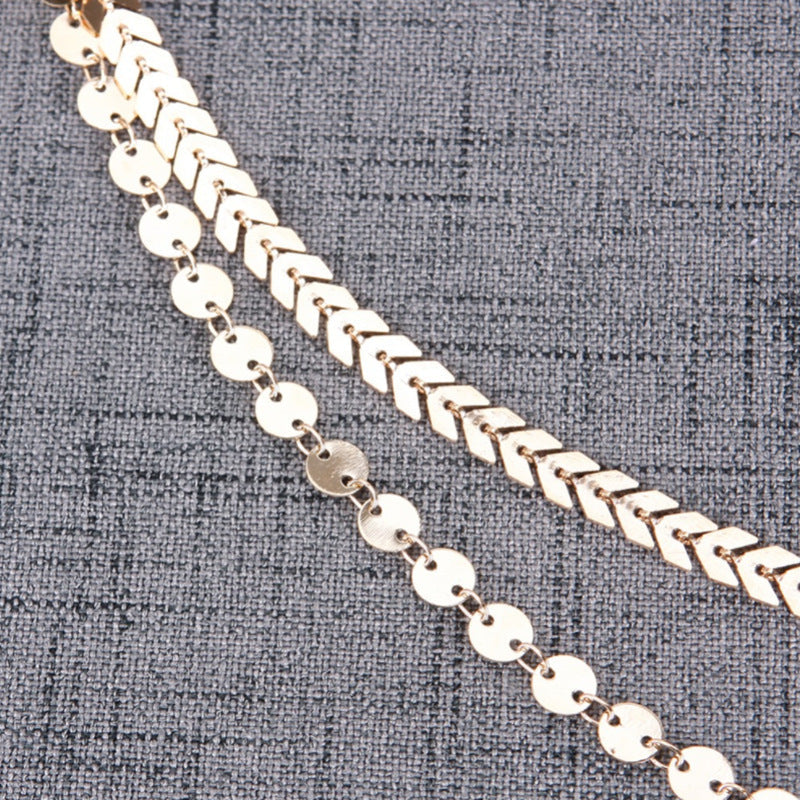 Layered Choker Metal Disc Chain Necklace