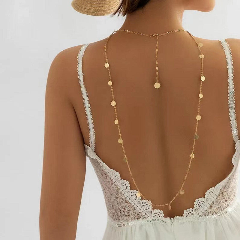 Bridal Beach Back Chain Sequin Pendant Necklace
