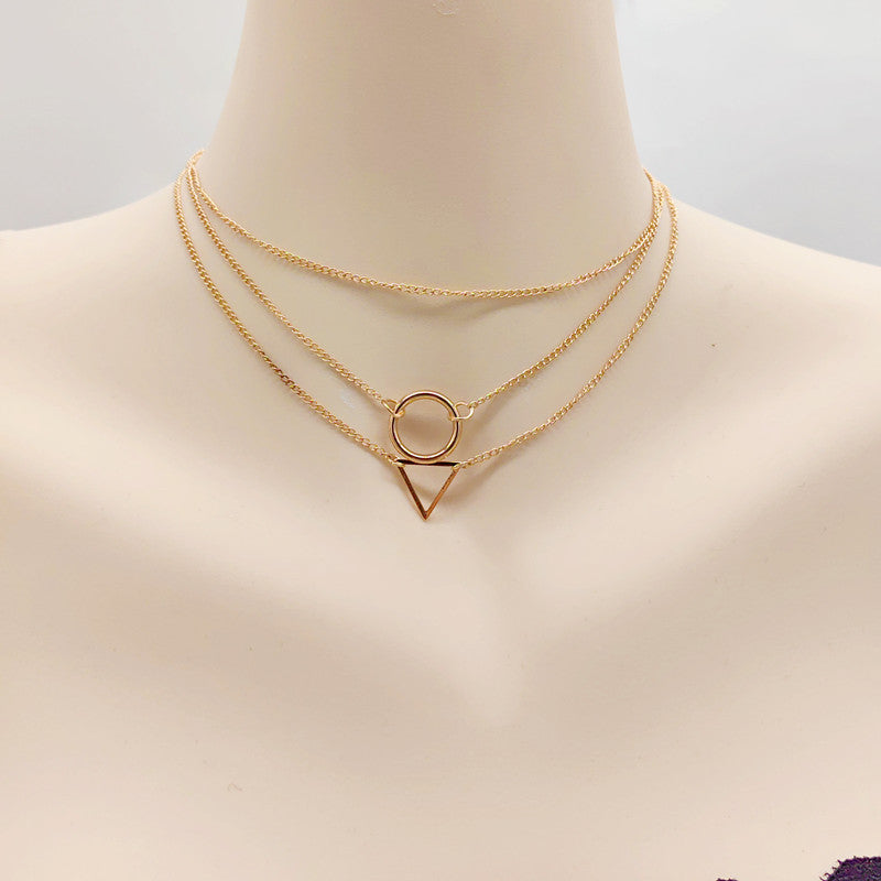 Layer Chain Geometric Choker Necklace