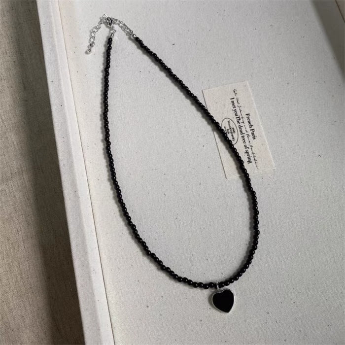 White Heart Pendant Pearl Beaded Necklace for Women