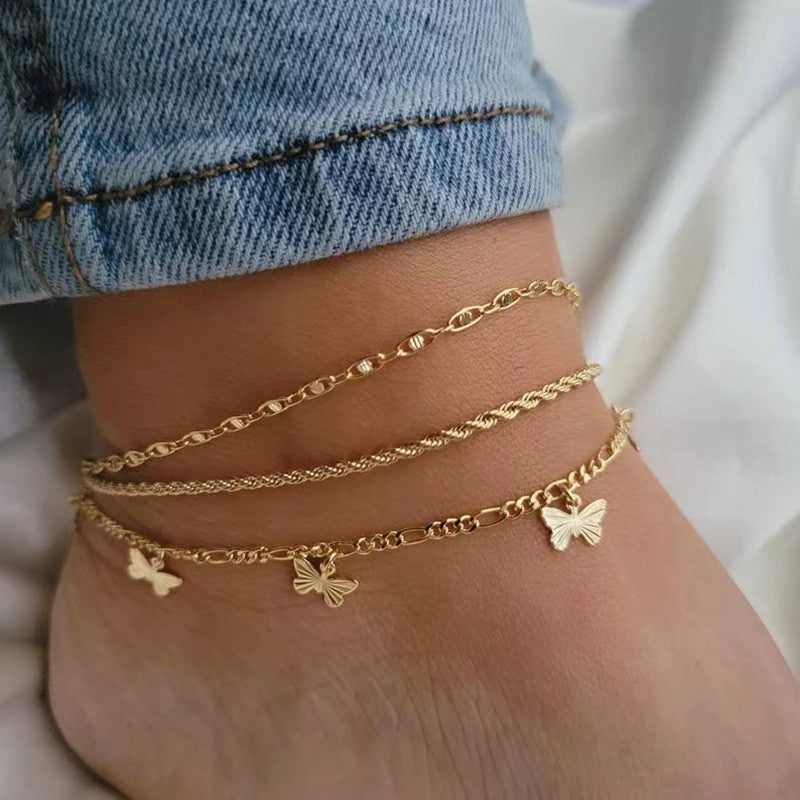 Layered Butterfly Twists Chain Anklet Jewelry