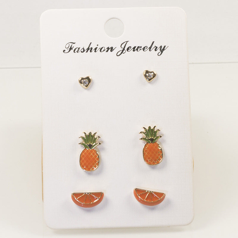 Pineapple orange stud earrings set