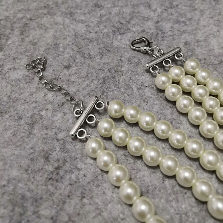Multilayer Strand Chain Necklace Faux Pearls Flapper Beads Cluster Long Choker Necklace
