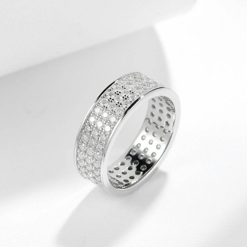 S925 Moissanite Matching Couple Eternity Bands Wedding Rings, Two-Row 1ct & Three-Row 1.8ct, D-Grade VVS, 18K White Gold Plated Unisex Rings