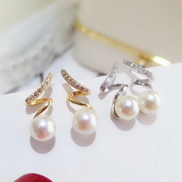 Twisted Rhinestone Pearl Earrings