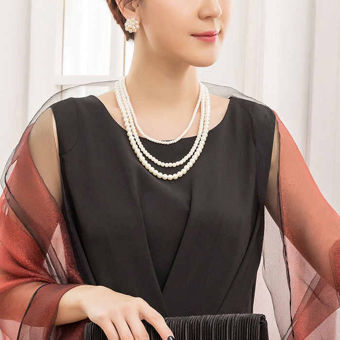 Multi-layer beaded long pearl necklace