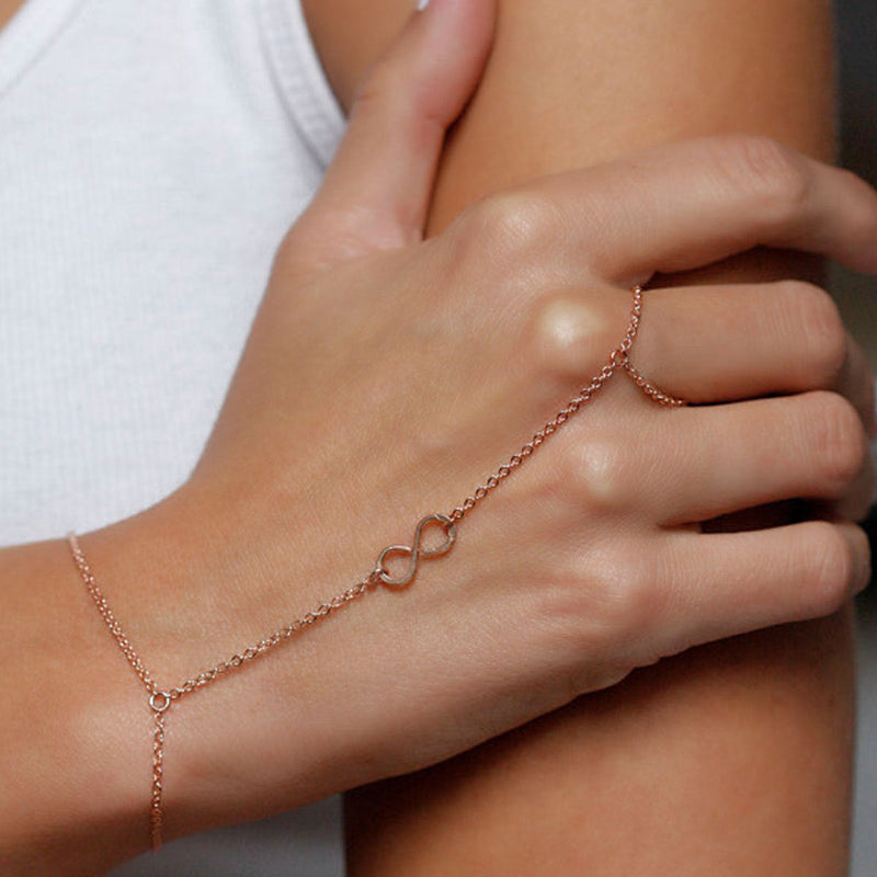 Lucky Infinity Symbol Finger Ring Chain Bracelet