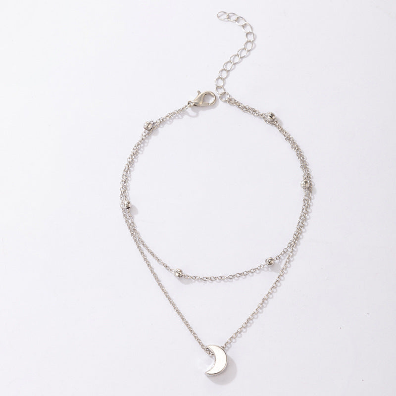 Bohemian Elegant Double Layer Beaded Moon Anklet Jewelry