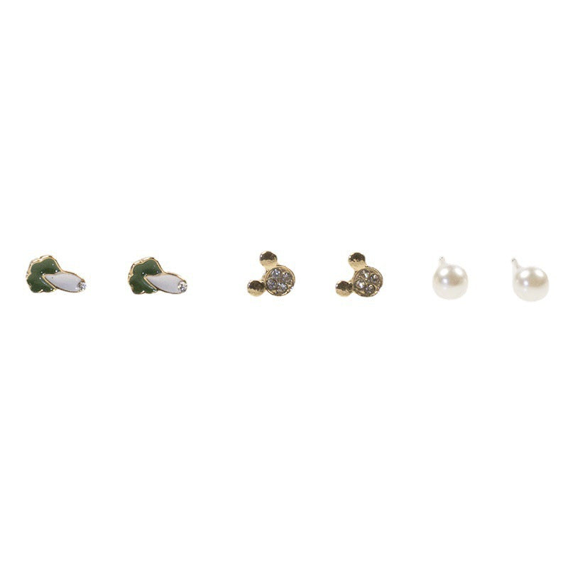 Cute bear cabbage stud earrings set