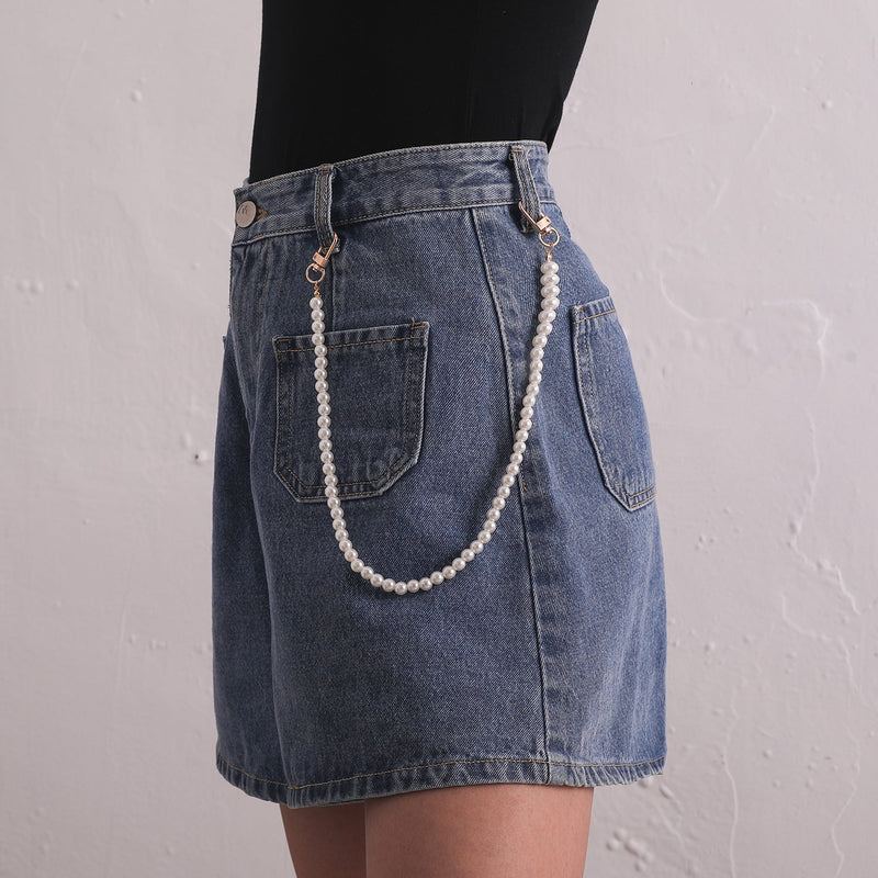 Women Multilayer Pearl Metal Waist Jean Pant Chain