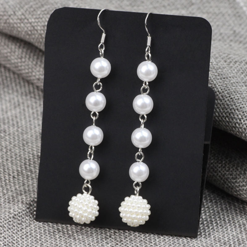 Elegant Women Long Tassel Pearl Earrings