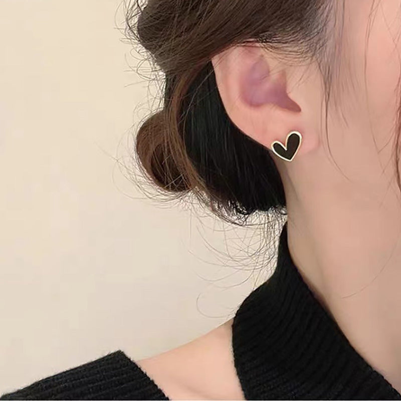 Black White LOVE Heart Stud Earrings for Women