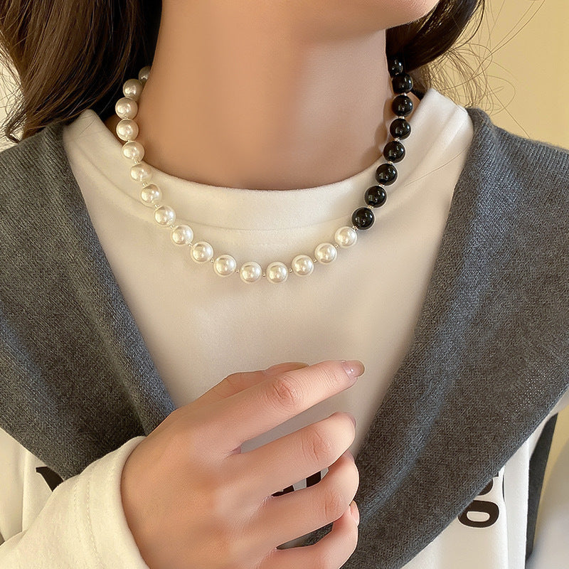 White Black Pearl Beaded Necklace