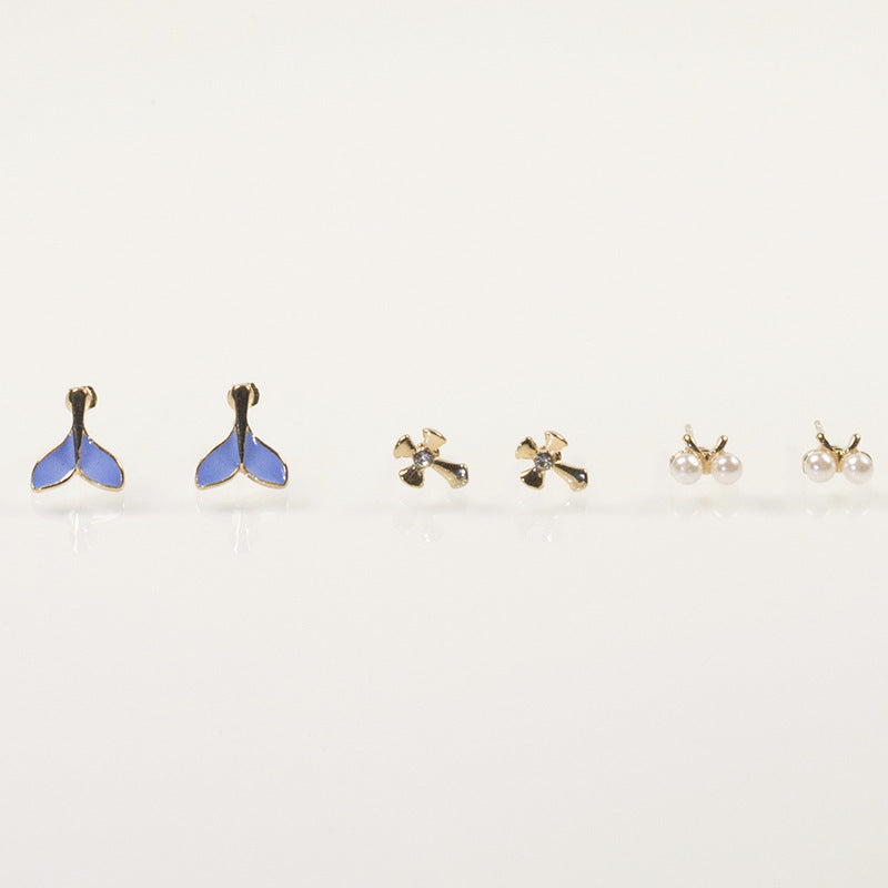 Enamel Mermaid stud earrings set