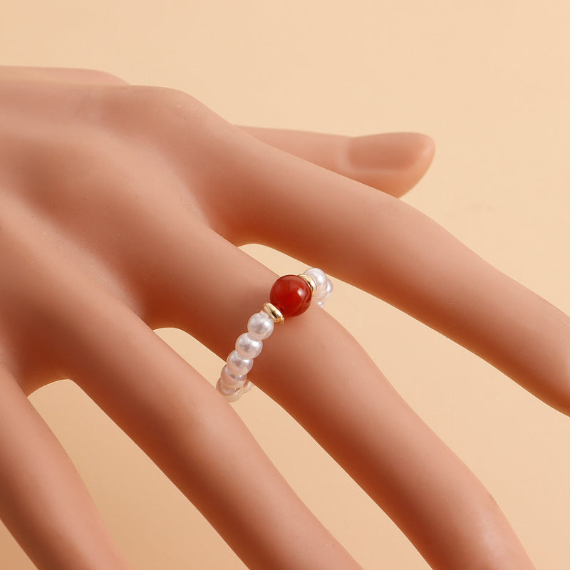 Elastic Beaded Pearl Finger Rings