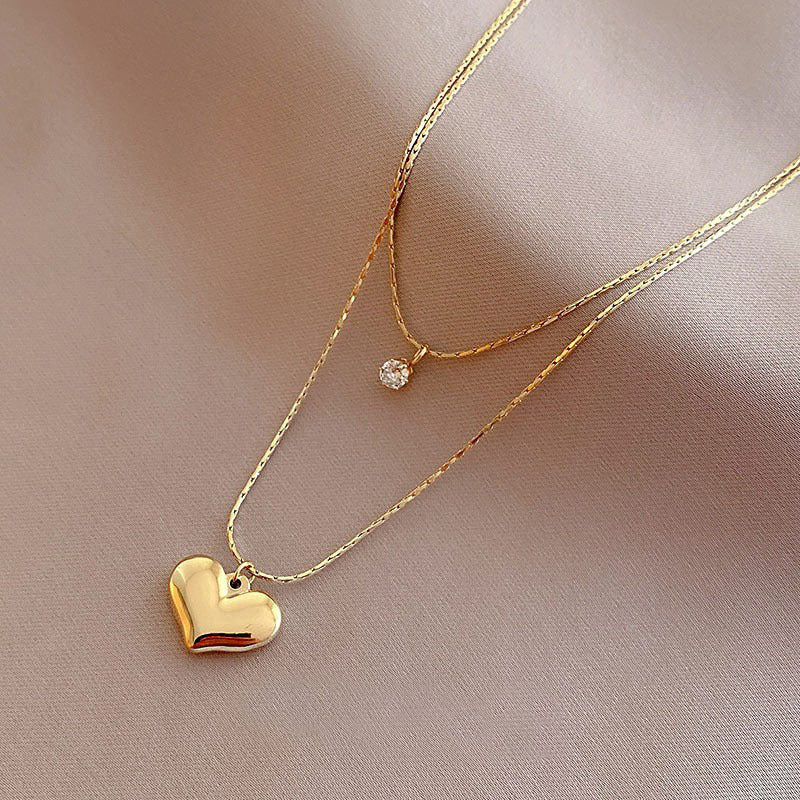 Double Layer Chain Necklaces Heart Pendant