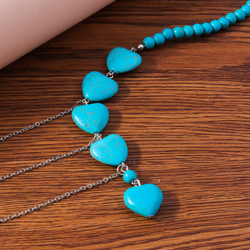 Vintage Natural Turquoise Smooth Beads Necklace