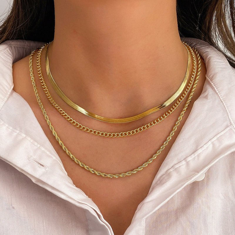 Three Link Chains Jewelry Necklace Snake Chain
