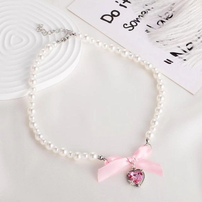 Sweet Love Bow Pearl Necklace Girls