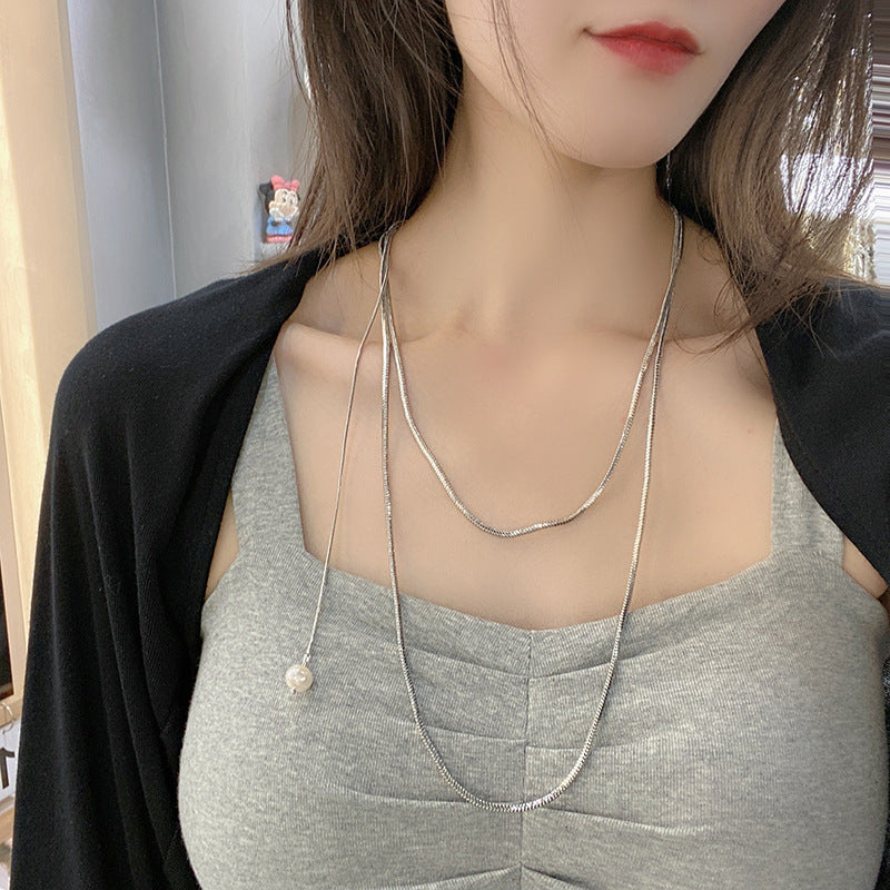 Pearl Necklace Stacked Snake Chain Necklace Women