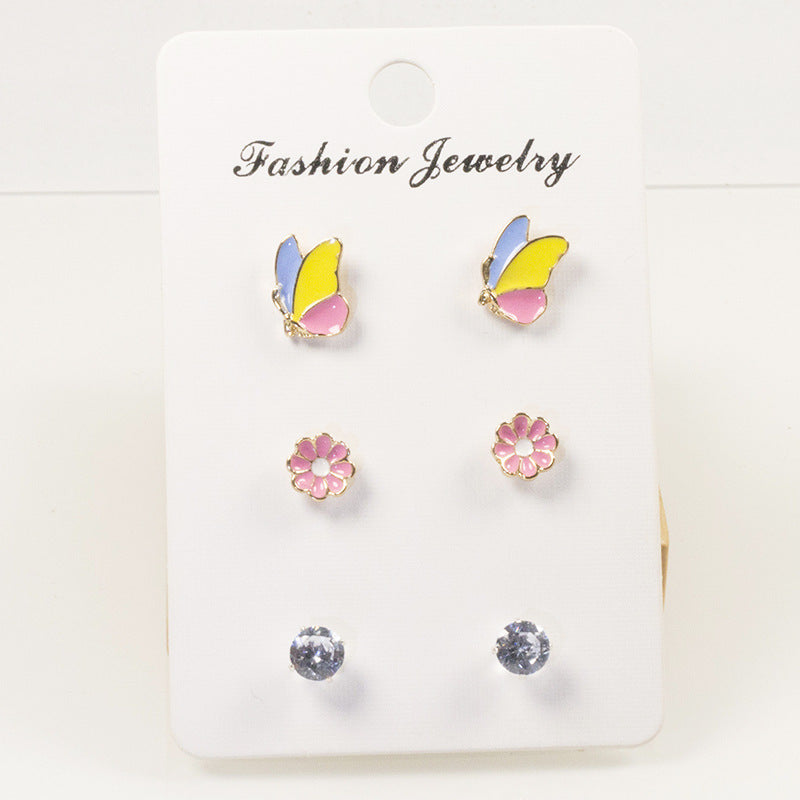 Butterfly flower stud earrings set