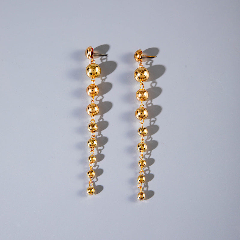 Metallic Beads Long Drop Earrings