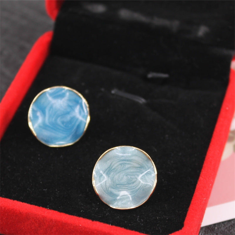 Blue Enamel Round Stud Earrings