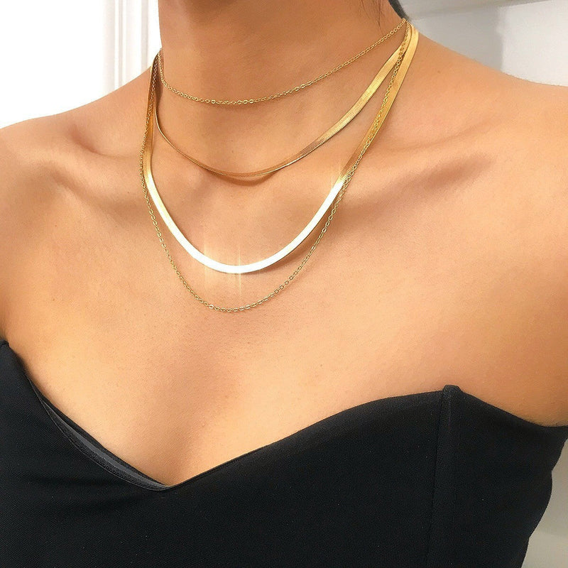 Multi Layer Snake Bone Chain Necklace Choker for Women
