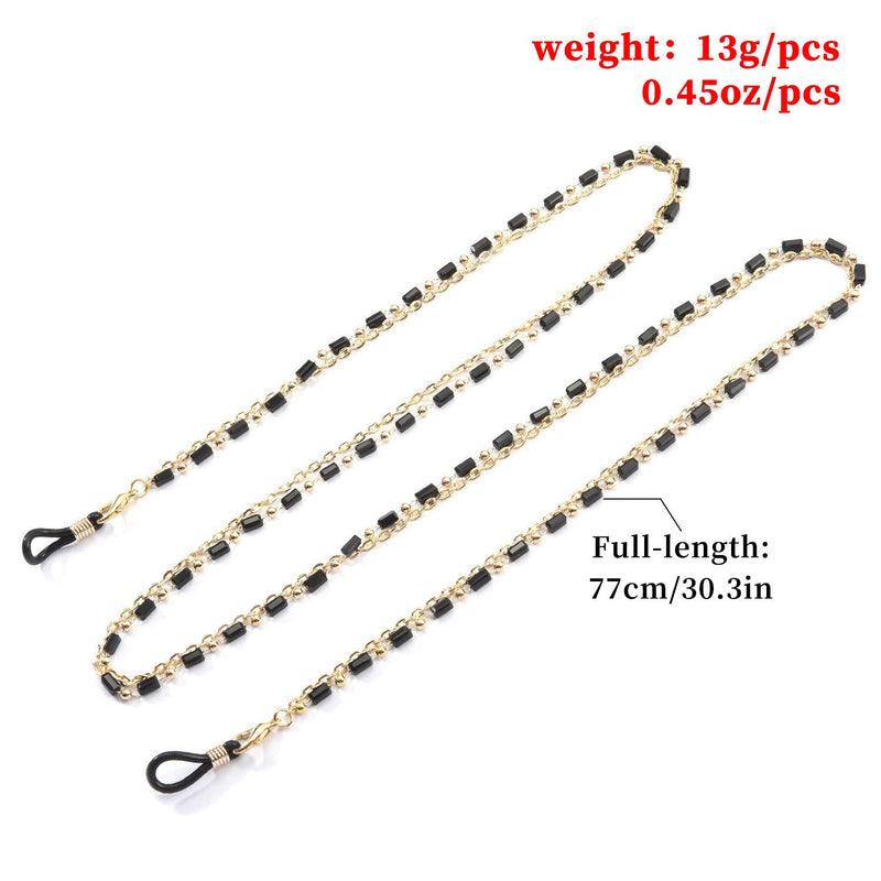 Reading Glasses Chain Women Black Beads Gold Eyeglass Lanyard Hold Straps