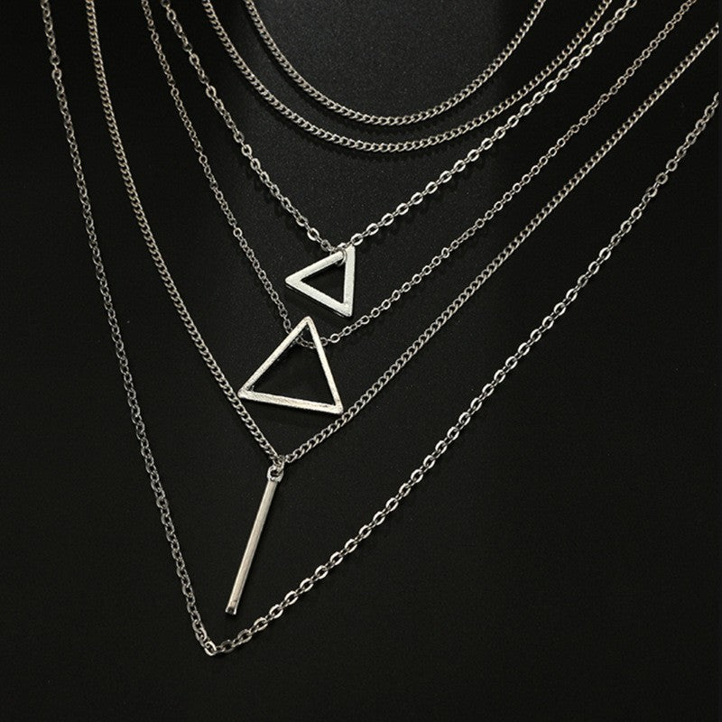 Multi Layer Bohemian Triangle Layer Bar Pendant Necklace