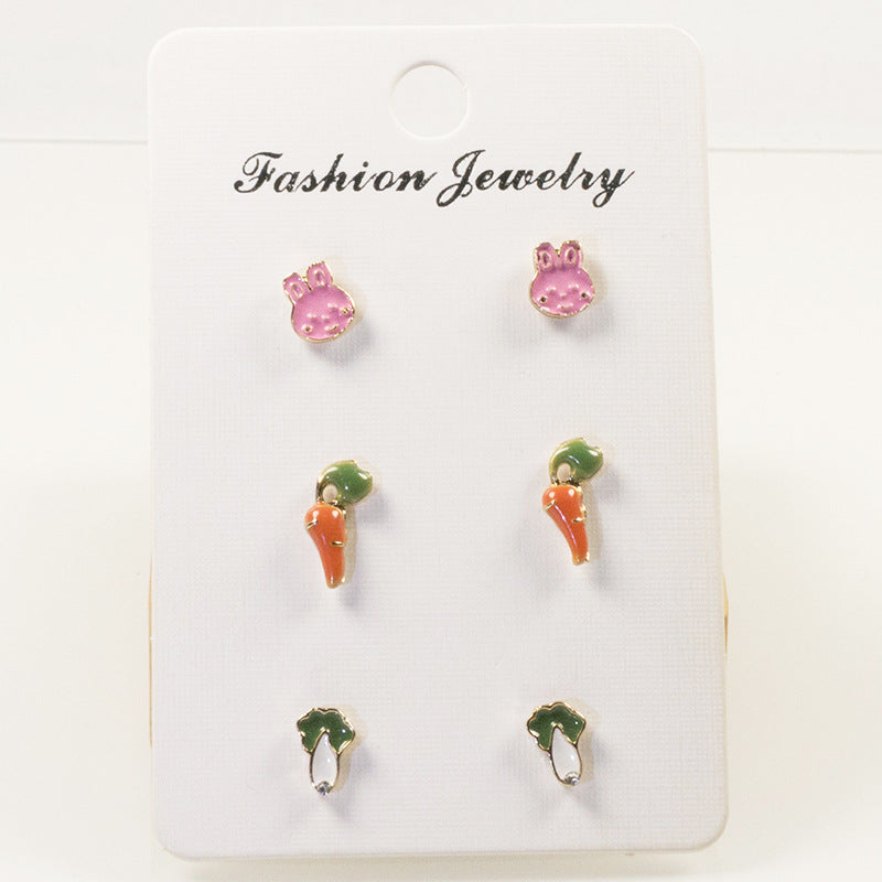 Cute bunny carrot stud earrings set