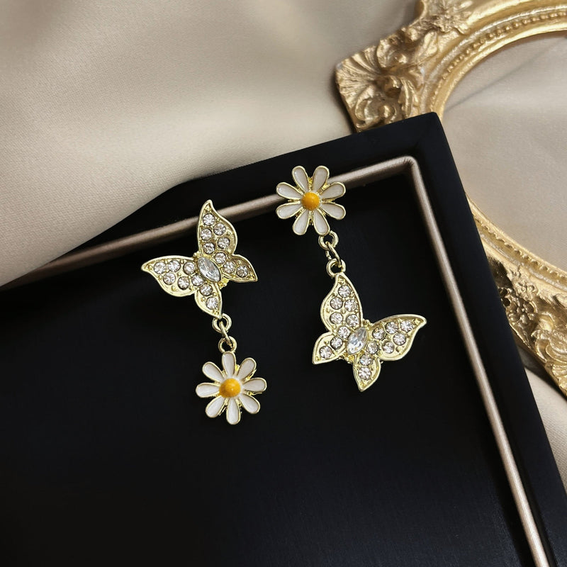 Flower Rhinestone Butterfly Stud Earring
