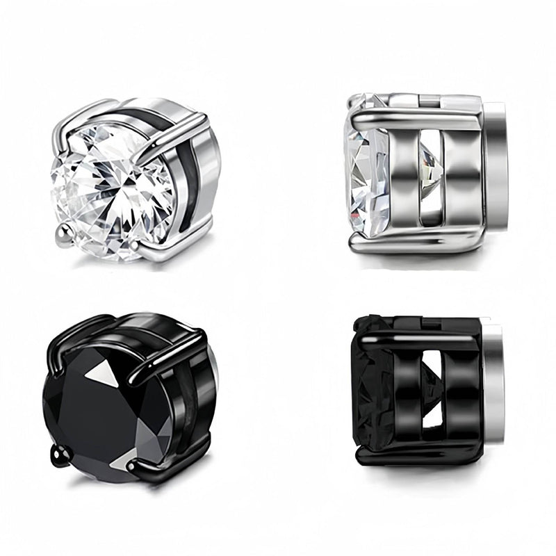 Multi Sets of Stainless Steel Magnetic CZ Stud Earrings for Men Women, 6mm Cubic Zirconia Inlaid Hypoallergenic Earring Packs, Non-Piercing Clip On Earring Combo