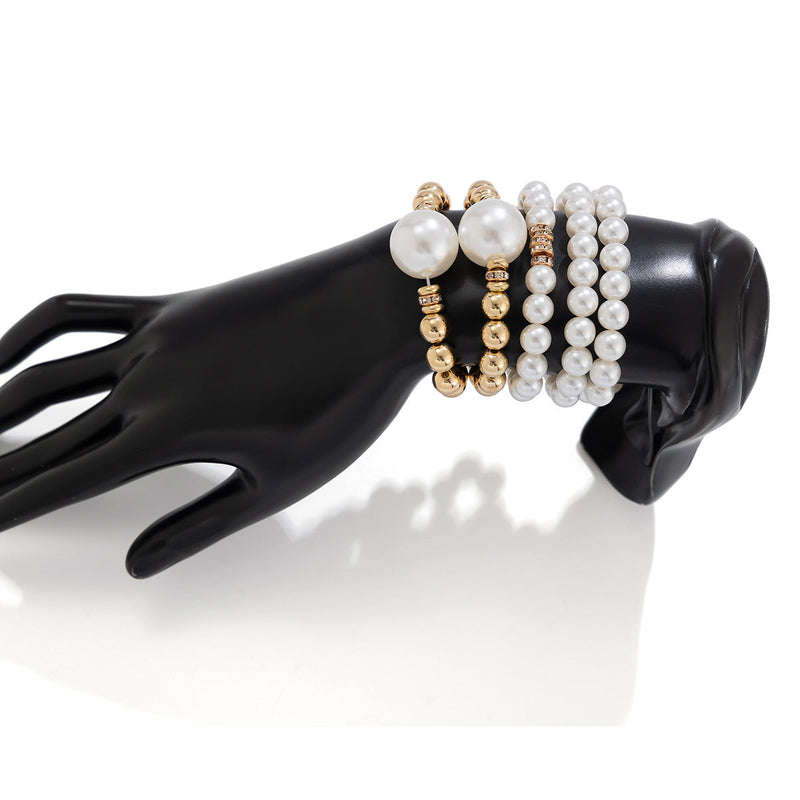 Exaggerated Pearl Stack Bracelet Set
